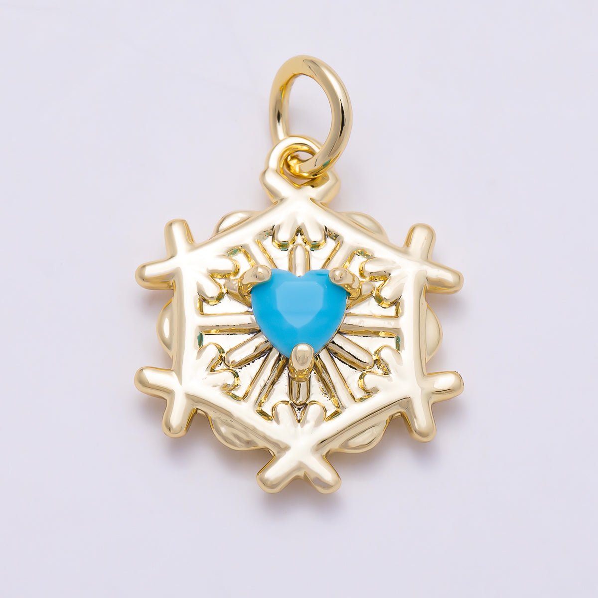 16K Gold Filled 16mm Turquoise Heart CZ Snowflake Charm in Gold & Silver | Charms-01855 - Charms-01856 - DLUXCA