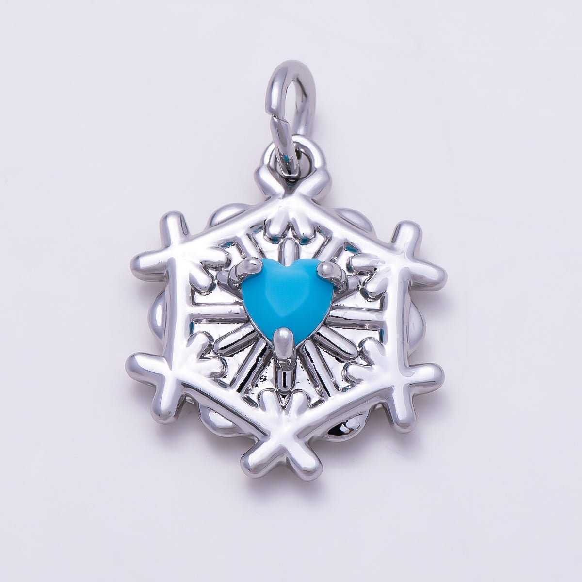 16K Gold Filled 16mm Turquoise Heart CZ Snowflake Charm in Gold & Silver | Charms-01855 - Charms-01856 - DLUXCA