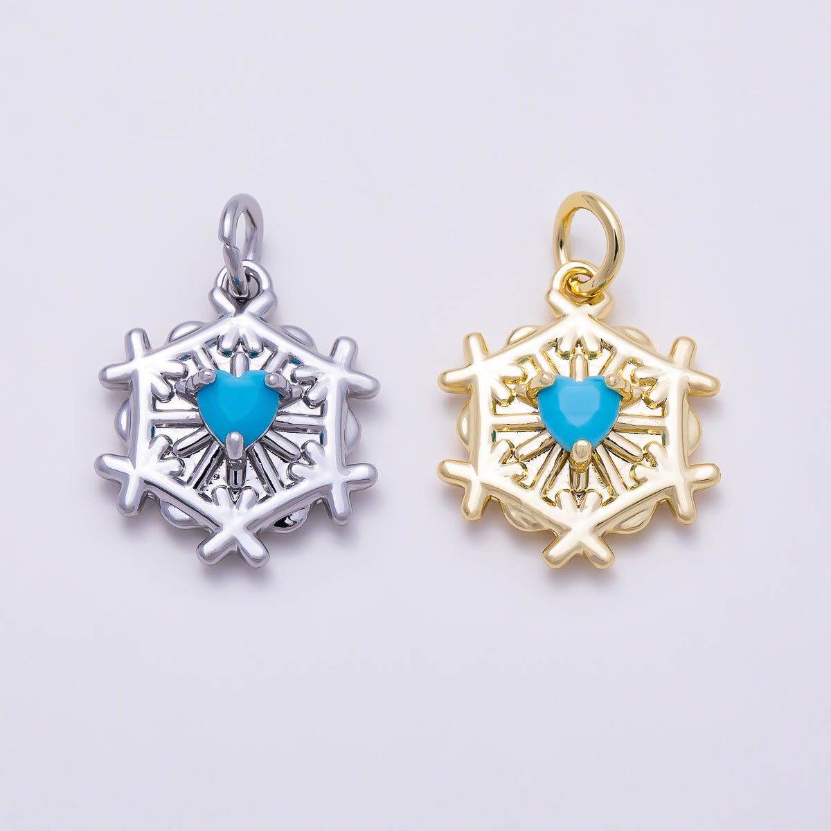 16K Gold Filled 16mm Turquoise Heart CZ Snowflake Charm in Gold & Silver | Charms-01855 - Charms-01856 - DLUXCA