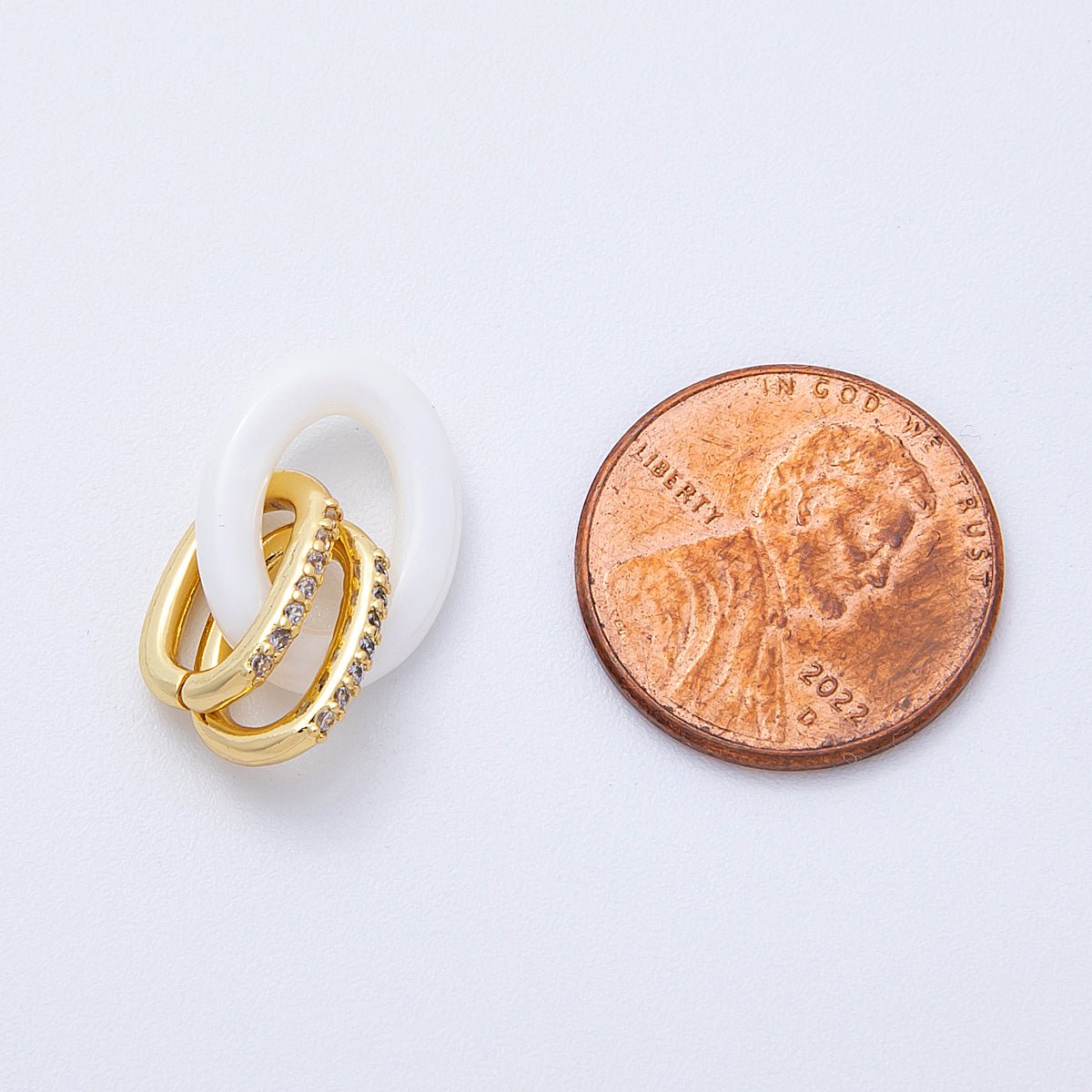 16K Gold Filled 16mm White Double Micro Paved CZ Oval Interlocking Link Findings | Findings - 00034 - DLUXCA