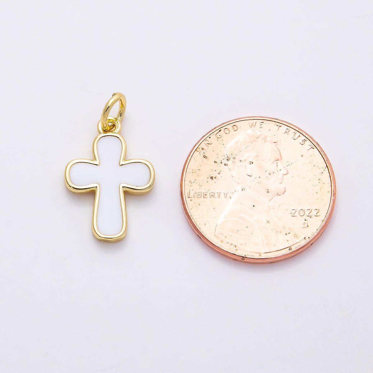16K Gold Filled 16mm White Enamel Cross Mini Charm | Charms - 00844 - DLUXCA