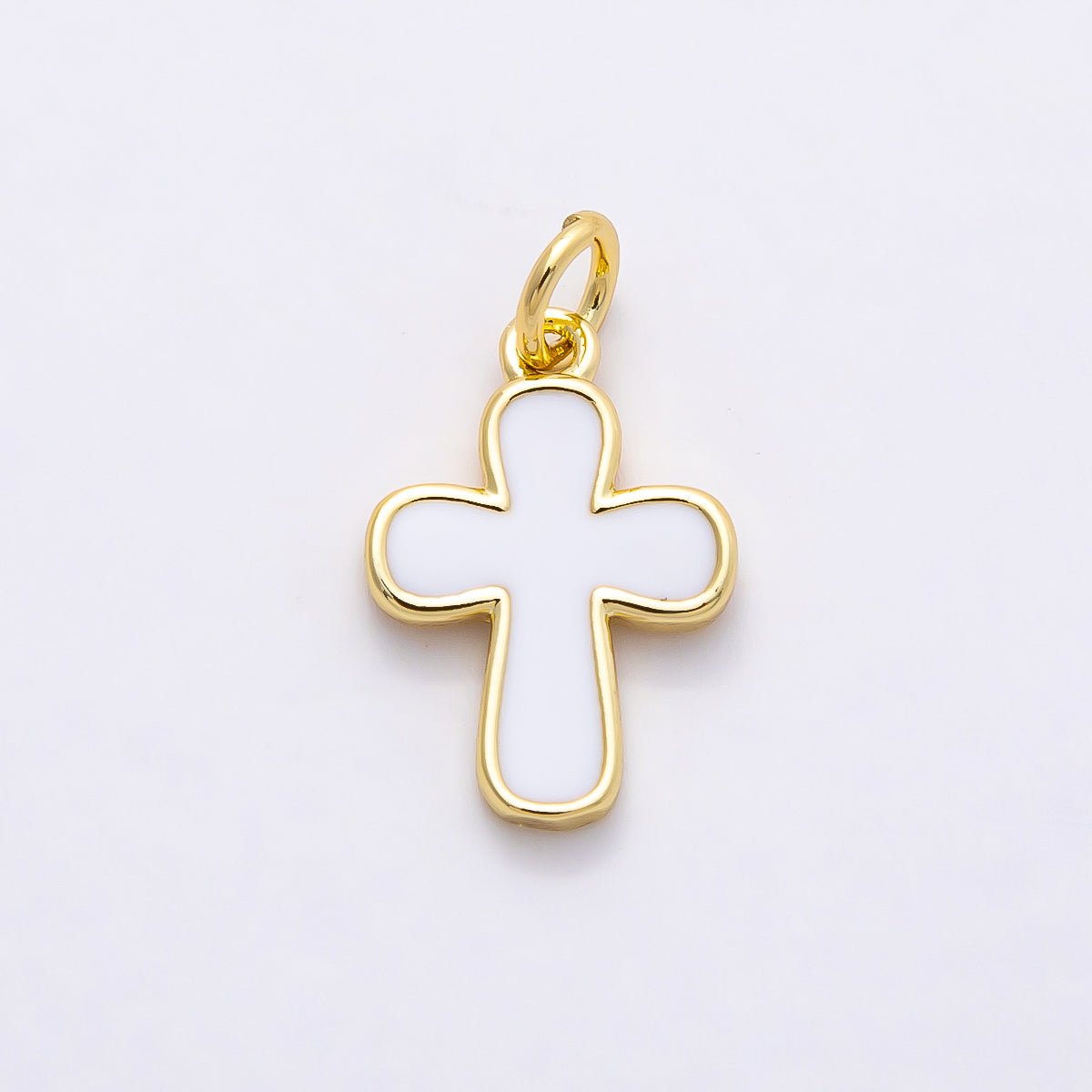 16K Gold Filled 16mm White Enamel Cross Mini Charm | Charms - 00844 - DLUXCA