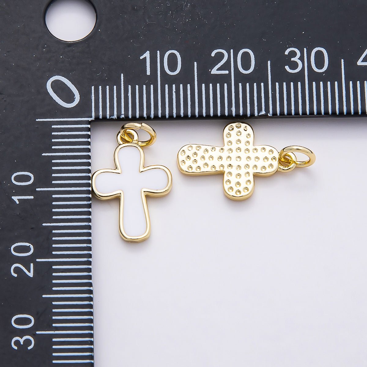 16K Gold Filled 16mm White Enamel Cross Mini Charm | Charms - 00844 - DLUXCA