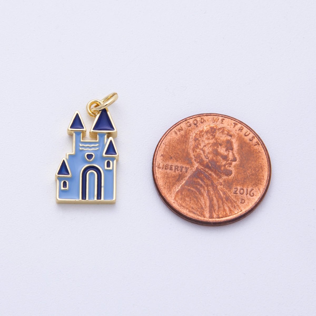 16K Gold Filled 17.5mm Blue Enamel Castle Charm | Charms - 00100 - DLUXCA