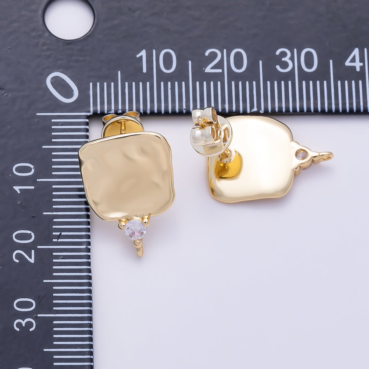 16K Gold Filled 17.5mm Clear CZ Molten Square Drop Stud Earring Findings | Findings-00490 - DLUXCA