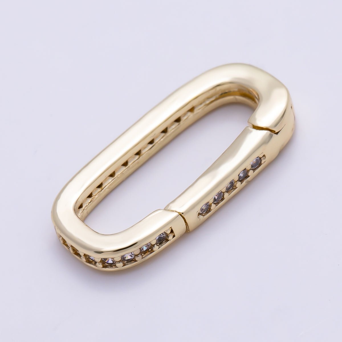 16K Gold Filled 17.5mm Micro Paved CZ Oblong Push Gate Enhancer Findings in Gold & Silver | Findings-00424 Findings-00425 - DLUXCA