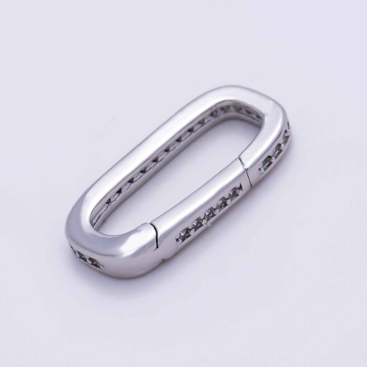 16K Gold Filled 17.5mm Micro Paved CZ Oblong Push Gate Enhancer Findings in Gold & Silver | Findings-00424 Findings-00425 - DLUXCA