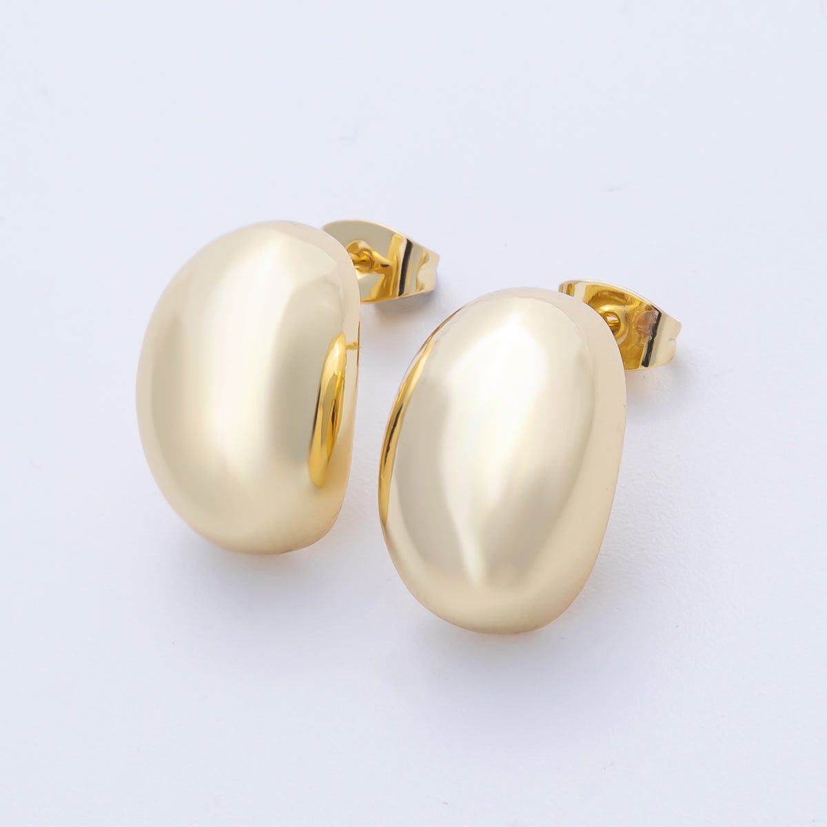 16K Gold Filled 17.7mm Minimalist Geometric Oval Dome Stud | Earrings - 00219 - DLUXCA