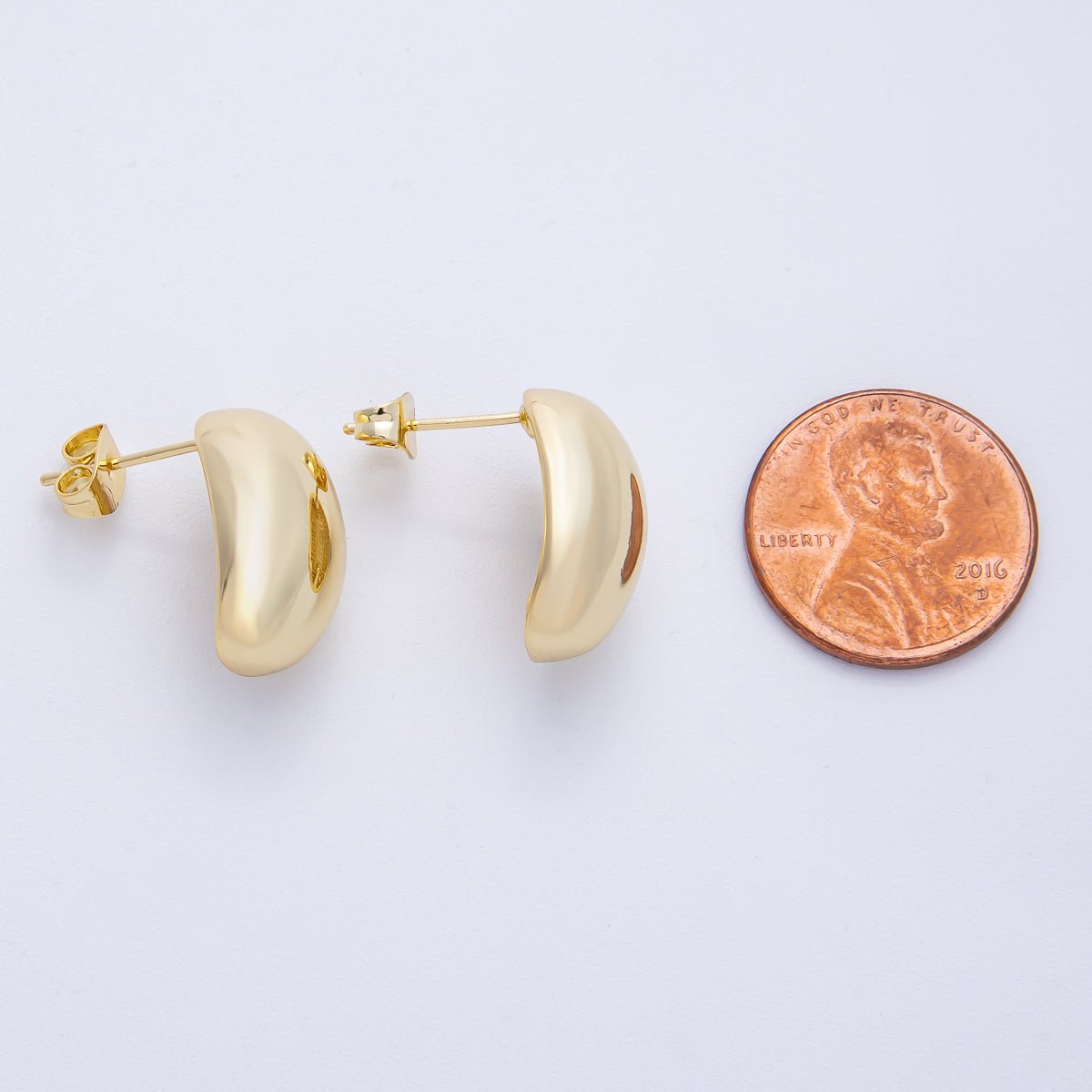 16K Gold Filled 17.7mm Minimalist Geometric Oval Dome Stud | Earrings - 00219 - DLUXCA