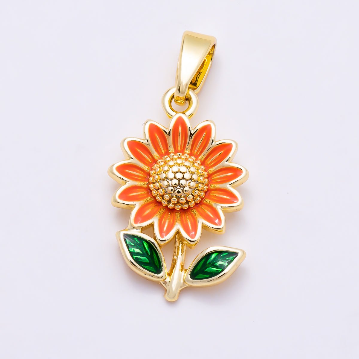 16K Gold Filled 17mm Blooming Sunflower Yellow Enamel Pendant | Charms-01889 - DLUXCA