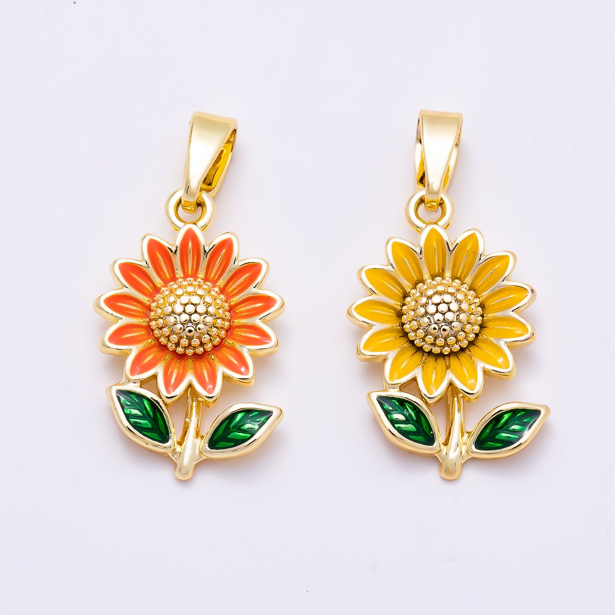 16K Gold Filled 17mm Blooming Sunflower Yellow Enamel Pendant | Charms-01889 - DLUXCA