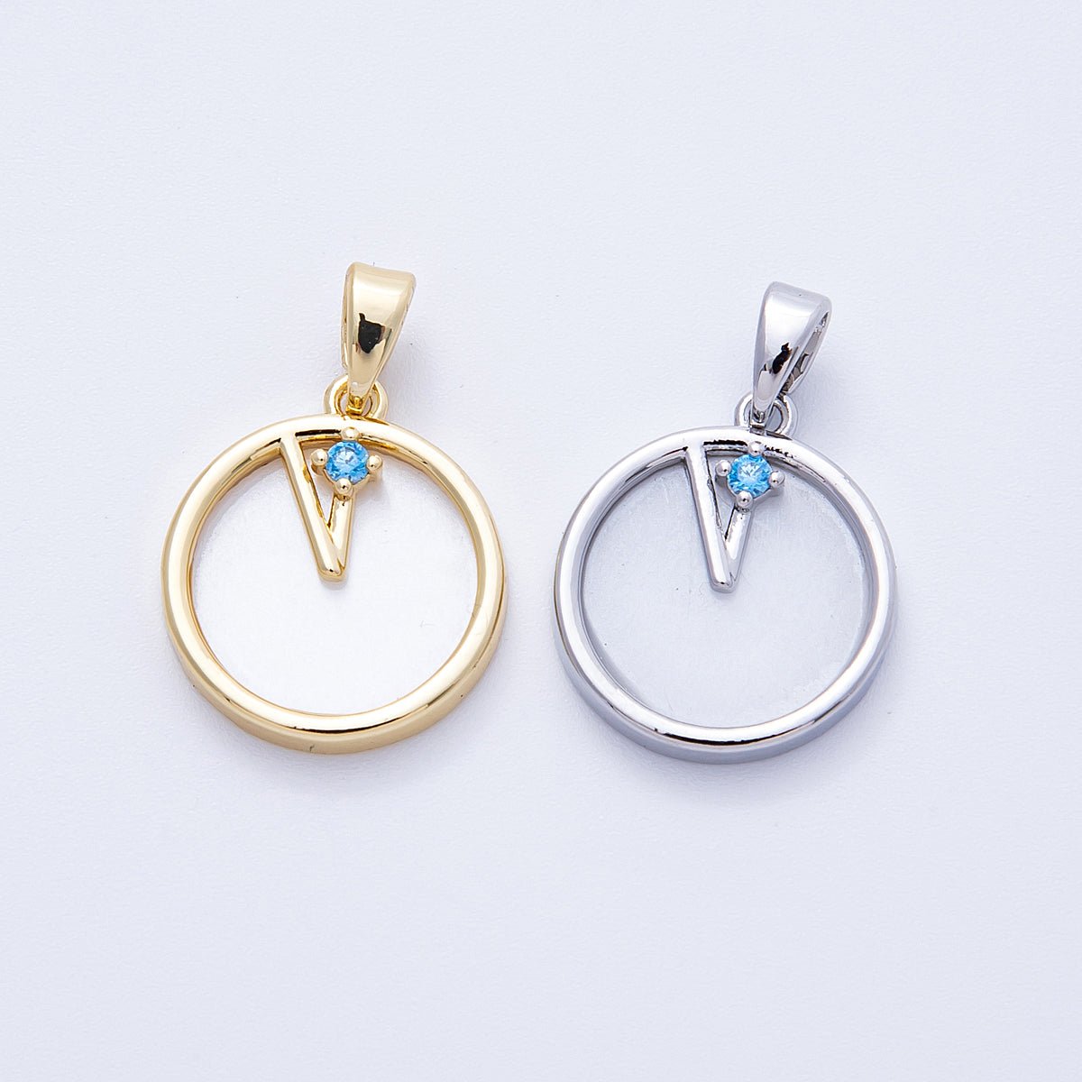 16K Gold Filled 17mm Blue CZ Shell Pearl Round Pendant in Gold & Silver | Charms - 00184 - DLUXCA