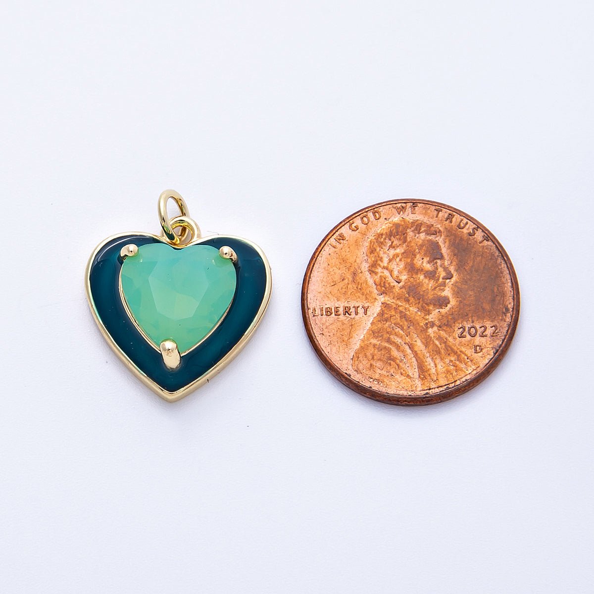 16K Gold Filled 17mm Blue Teal Turquoise CZ Enamel Heart Charm | Charms - 00387 - DLUXCA