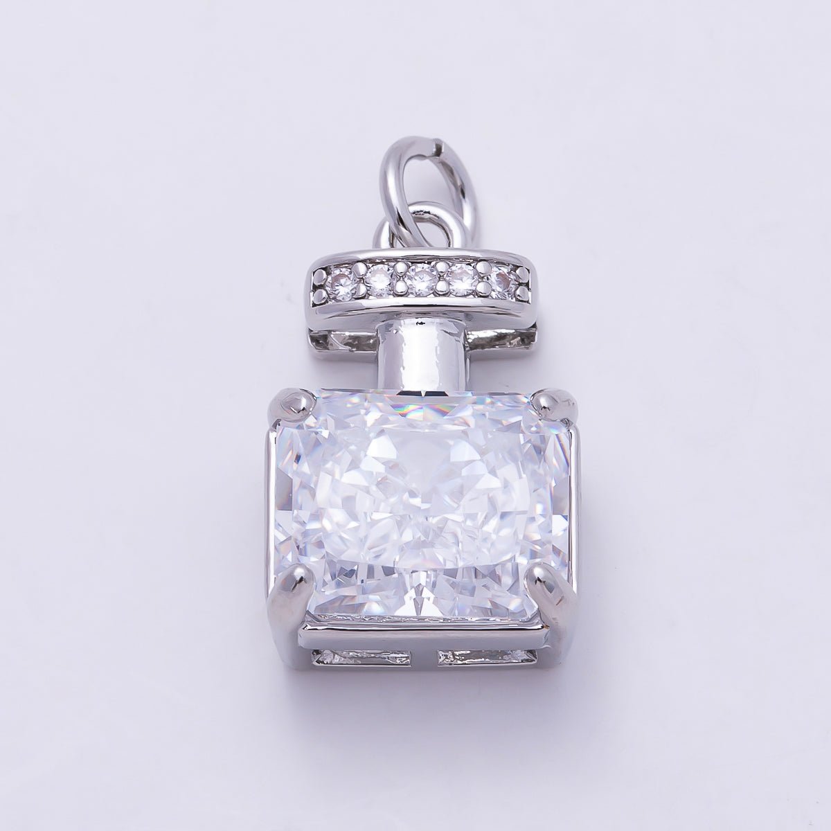 16K Gold Filled 17mm Clear Baguette Micro Paved CZ Perfume Charm in Gold & Silver | Charms-01463 Charms-01464 - DLUXCA