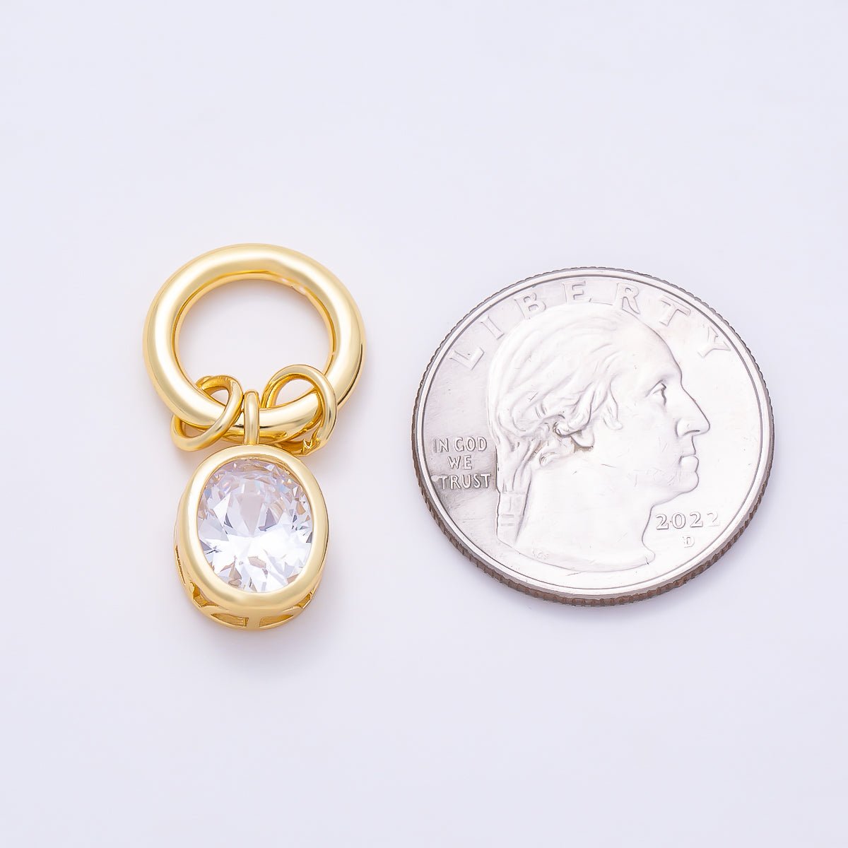 16K Gold Filled 17mm Clear CZ Bezel-Set Oval Mini Dangle Charm | Charms-01908 - DLUXCA