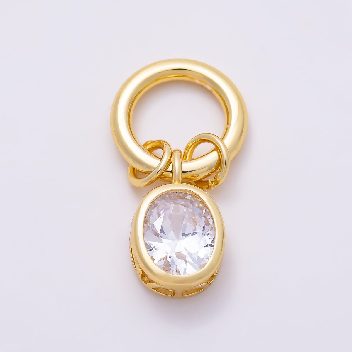 16K Gold Filled 17mm Clear CZ Bezel-Set Oval Mini Dangle Charm | Charms-01908 - DLUXCA