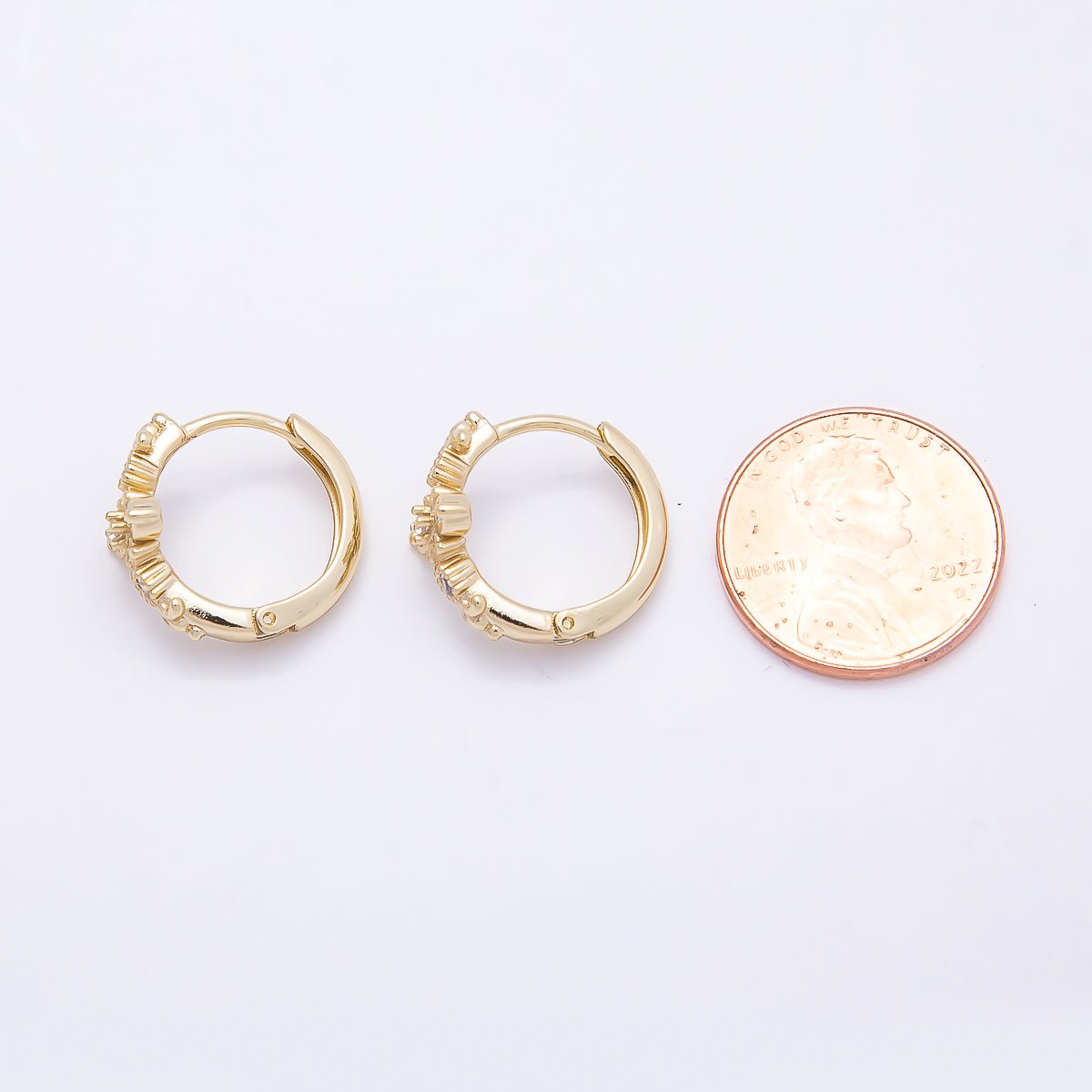 16K Gold Filled 17mm Clear CZ Religious Passion Cross Huggie Earrings | Earrings-00446 - DLUXCA