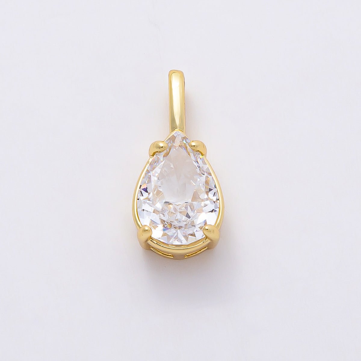 16K Gold Filled 17mm Clear CZ Teardrop Solitaire Pendant | Charms - 00821 - DLUXCA