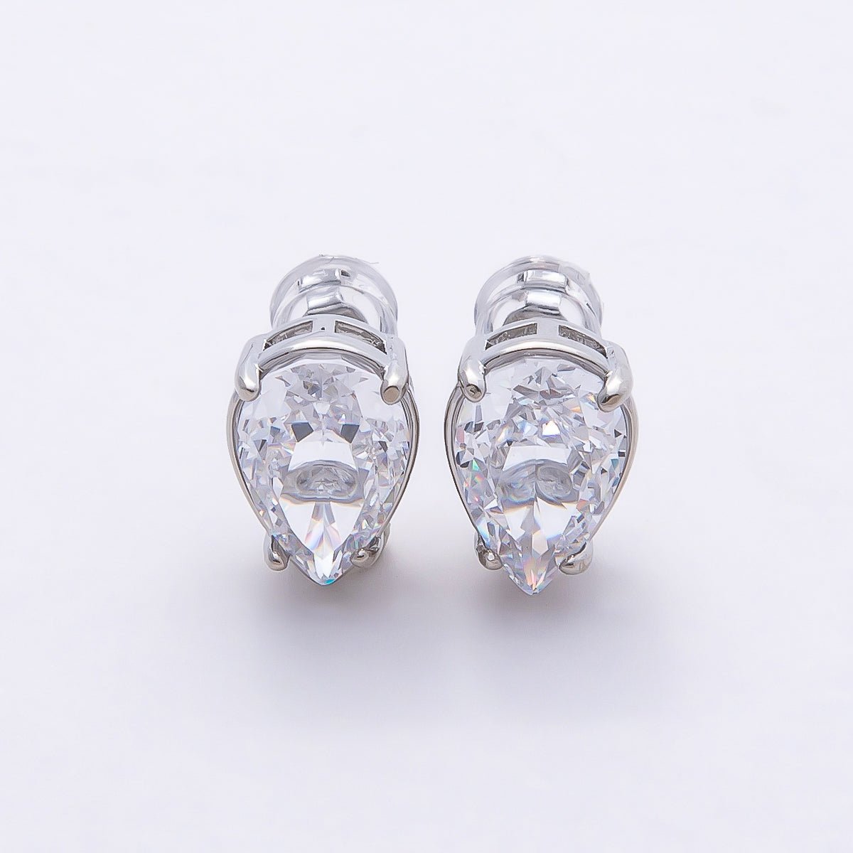 16K Gold Filled 17mm Clear CZ Teardrop Stud Earrings in Gold & Silver | Earrings - 00374 Earrings - 00375 - DLUXCA
