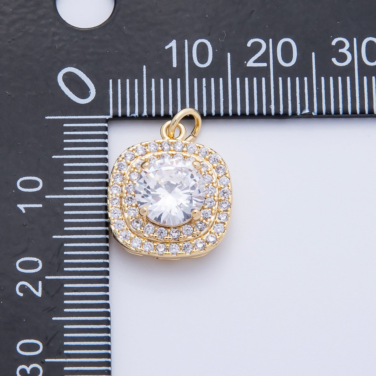 16K Gold Filled 17mm Clear Micro Paved CZ Round Square Charm in Gold & Silver | Charms - 00289 Charms - 00290 - DLUXCA