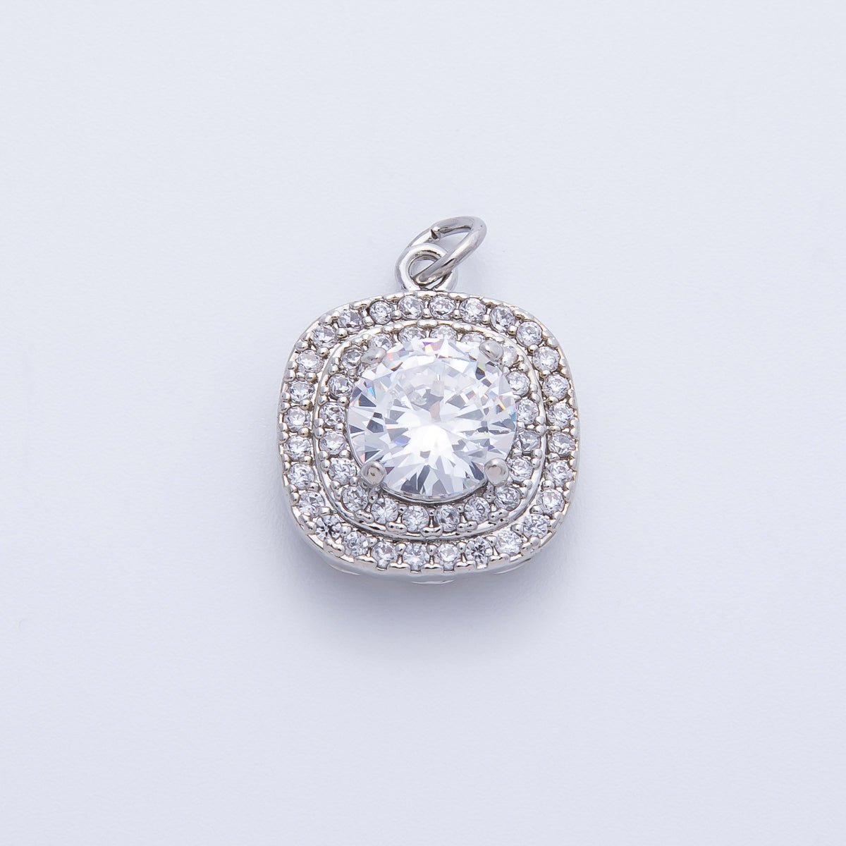 16K Gold Filled 17mm Clear Micro Paved CZ Round Square Charm in Gold & Silver | Charms - 00289 Charms - 00290 - DLUXCA