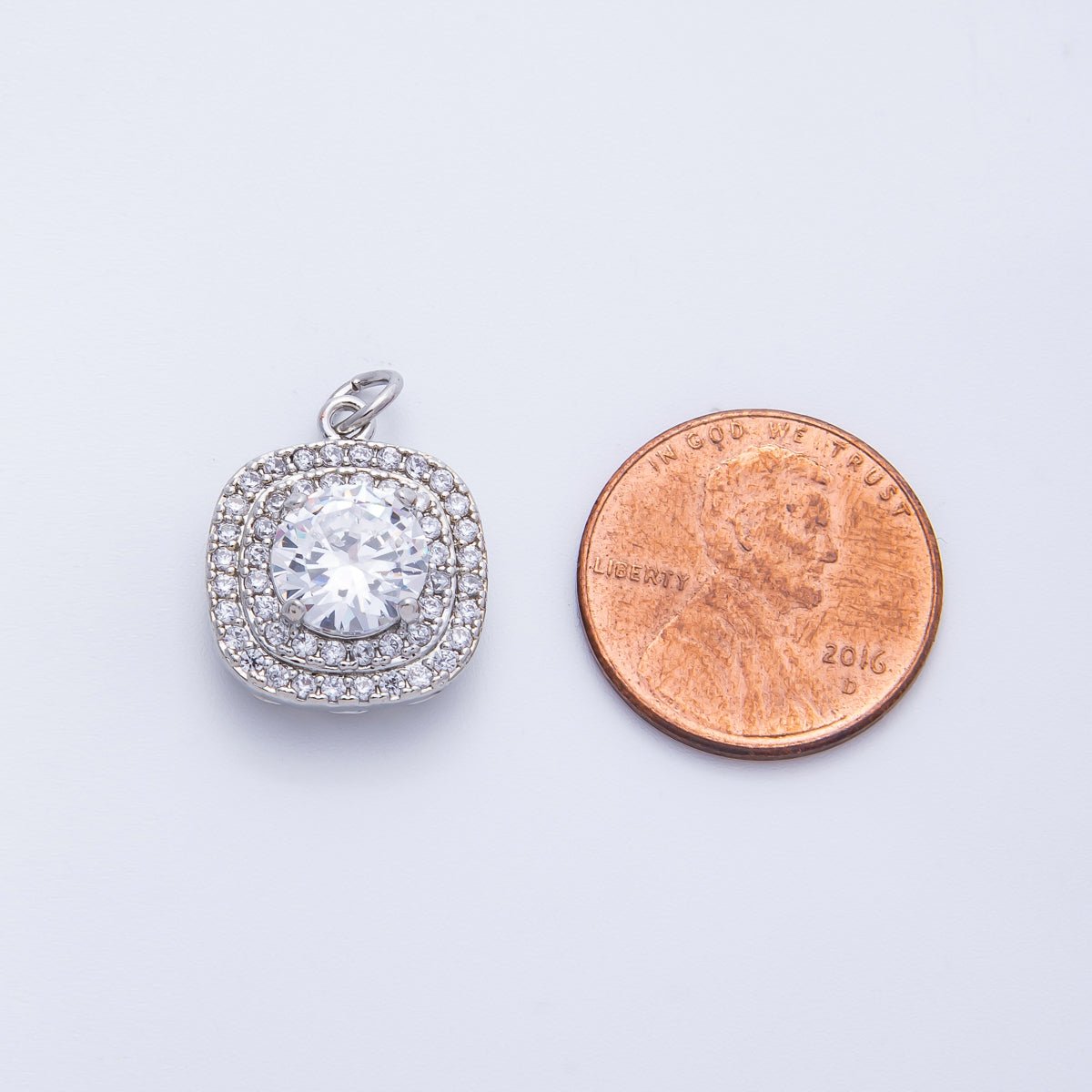 16K Gold Filled 17mm Clear Micro Paved CZ Round Square Charm in Gold & Silver | Charms - 00289 Charms - 00290 - DLUXCA