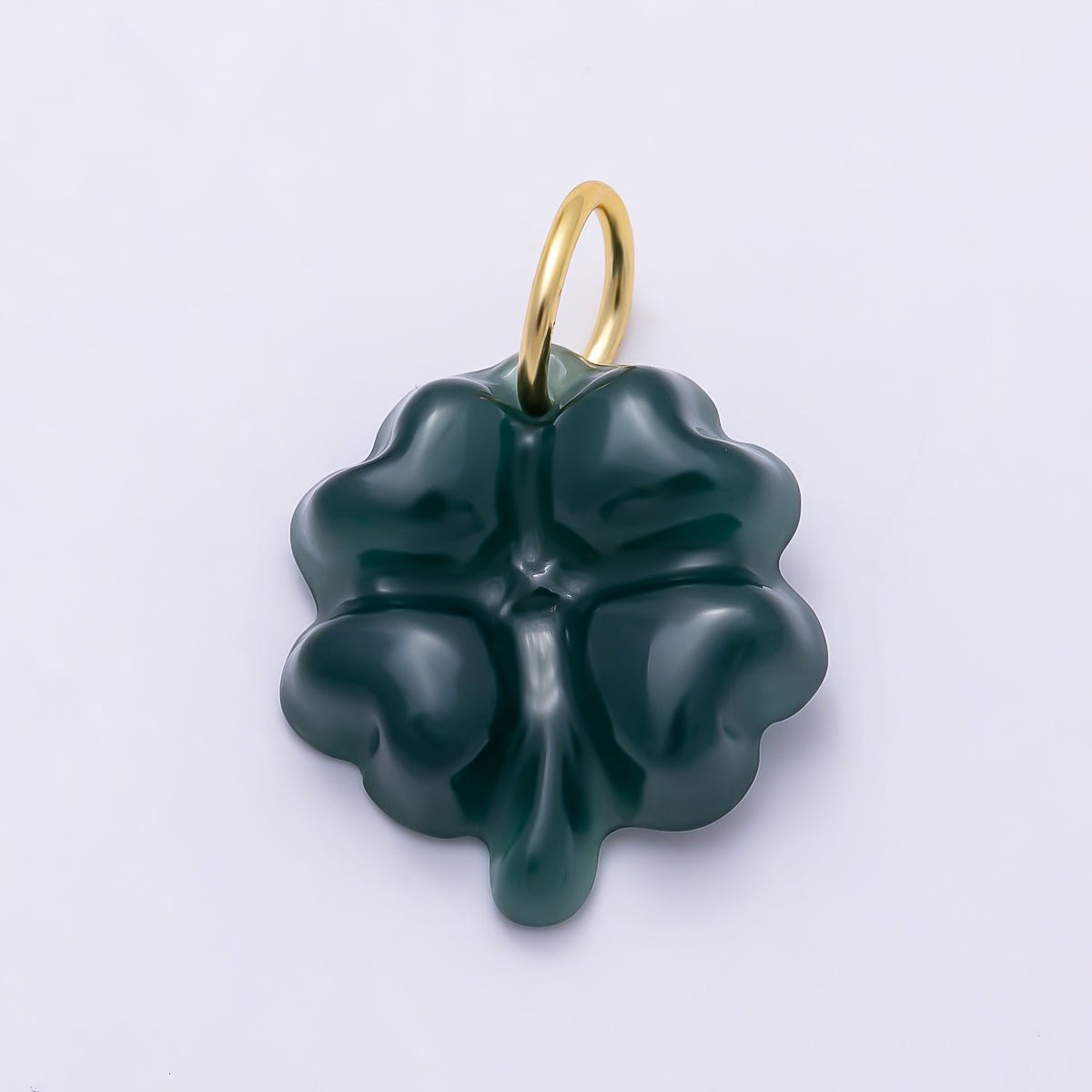 16K Gold Filled 17mm Green Aventurine Gemstone Lucky Clover Charm | Charms-01476 - DLUXCA