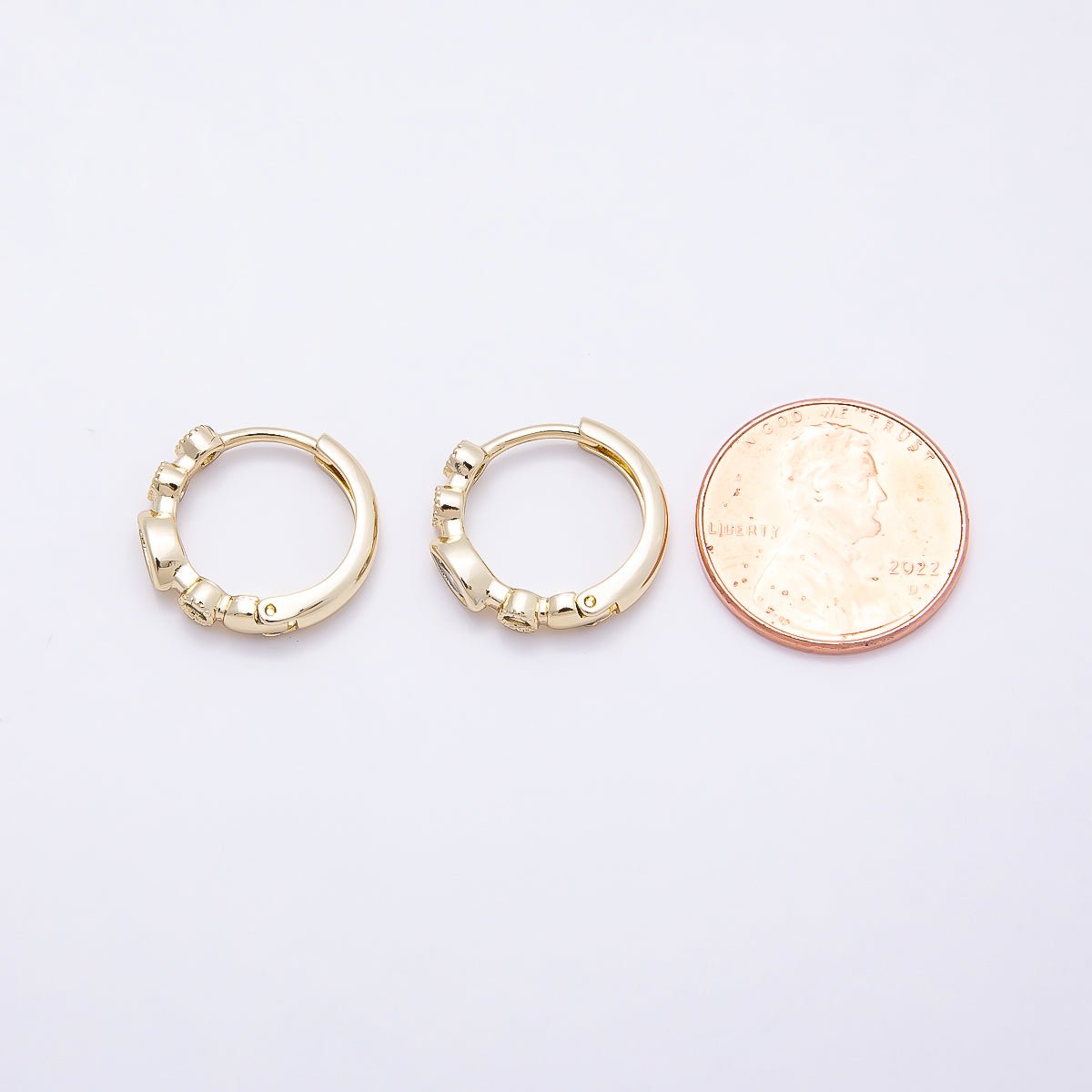 16K Gold Filled 17mm Marquise Round CZ Bezel Cartilage Huggie Earrings | Earrings-00431 - DLUXCA