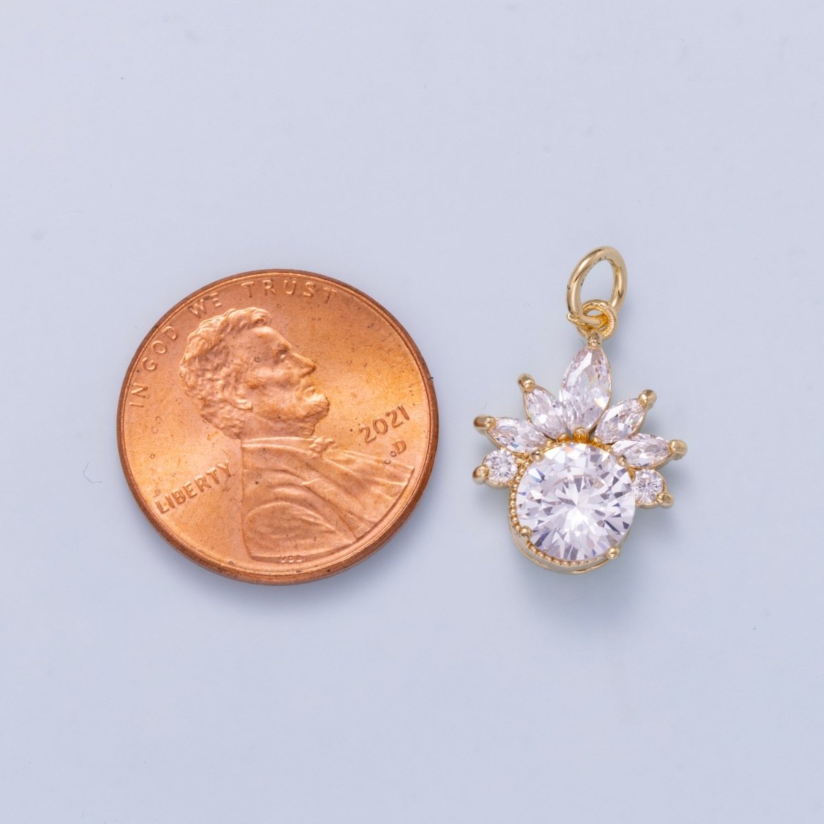 16K Gold Filled 17mm Marquise Round CZ Flower Mini Charm | Charms-01044 - DLUXCA