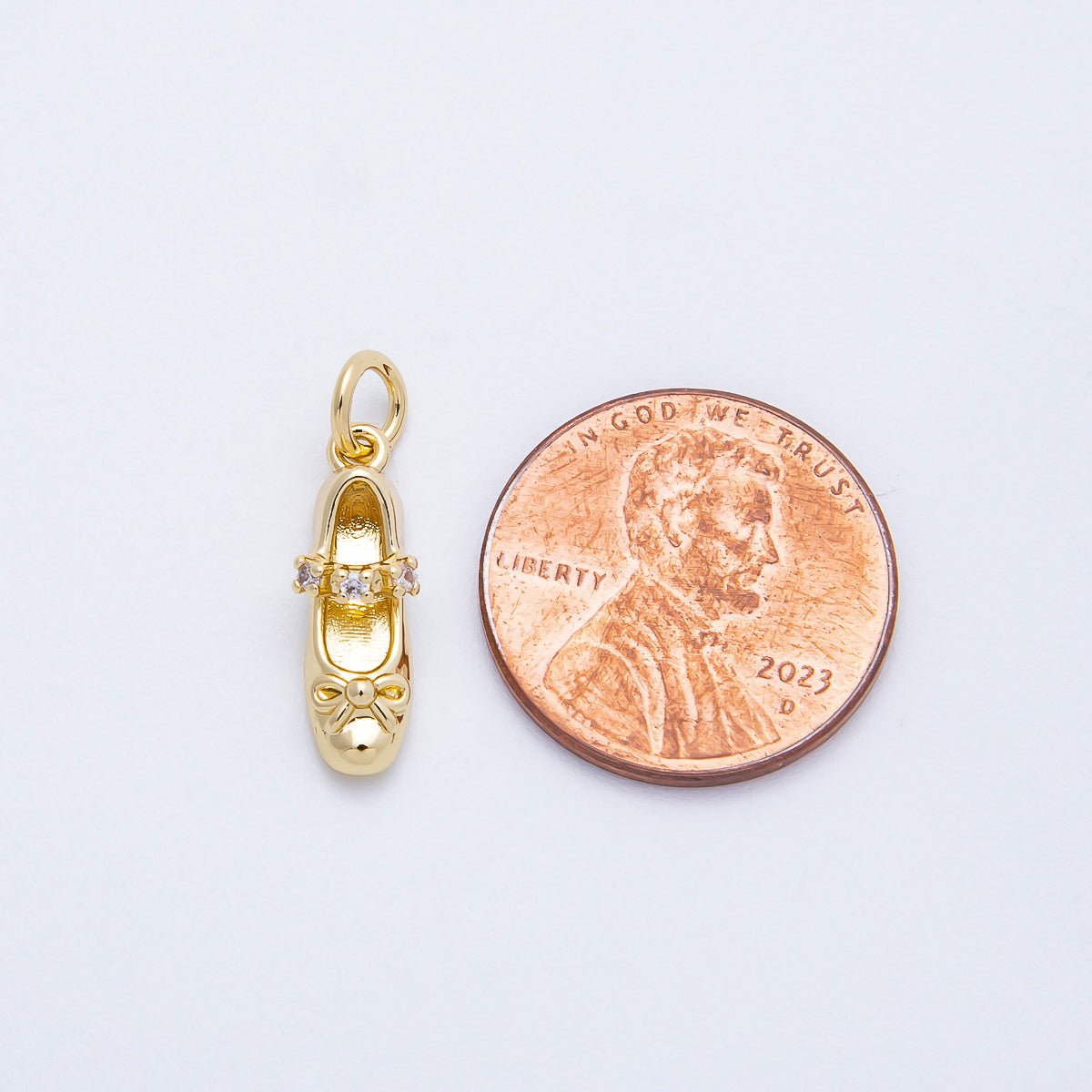 16K Gold Filled 17mm Micro Paved CZ Ballet Shoes Charm | Charms - 00748 - DLUXCA