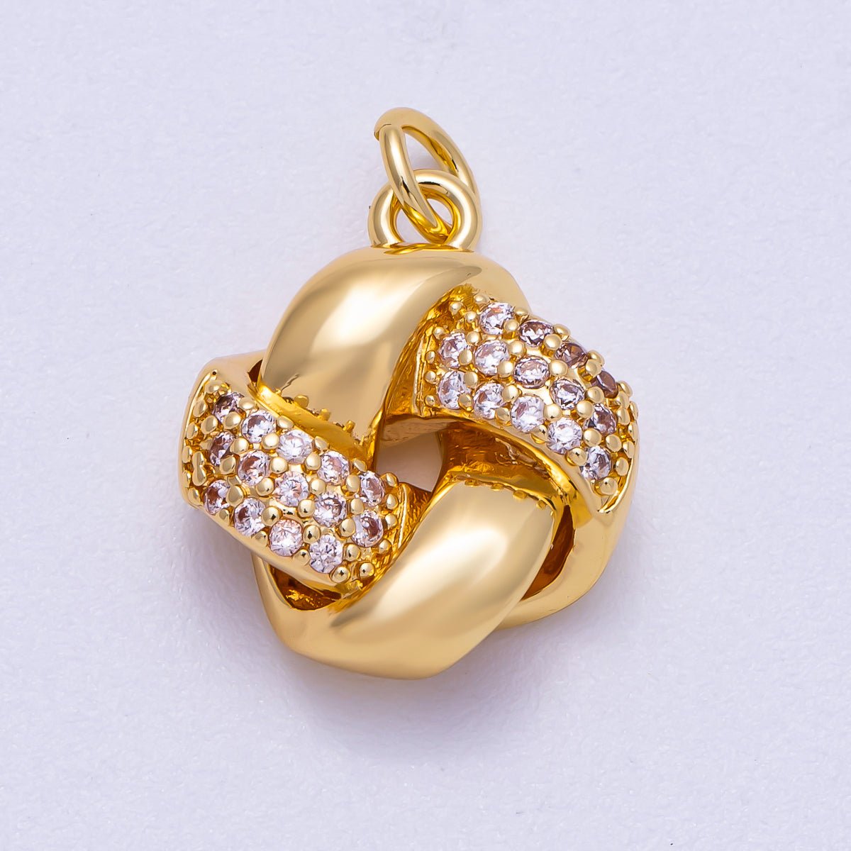 16K Gold Filled 17mm Micro Paved CZ Geometric Knot Round Charm | Charms - 00576 - DLUXCA