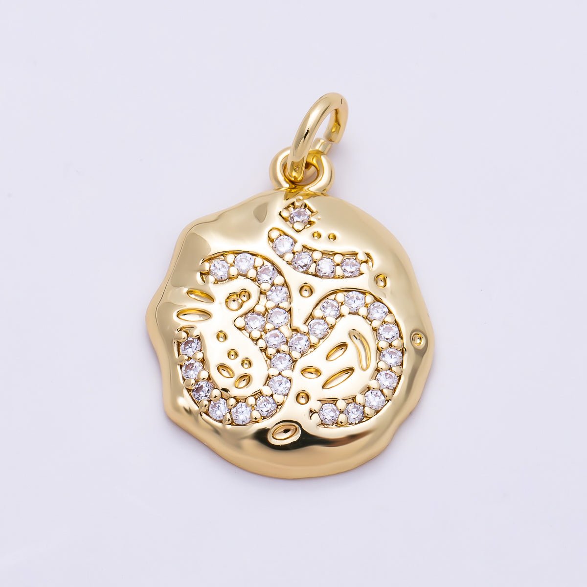 16K Gold Filled 17mm Micro Paved CZ "ॐ" Om Sanskrit Round Charm | Charms-01467 - DLUXCA