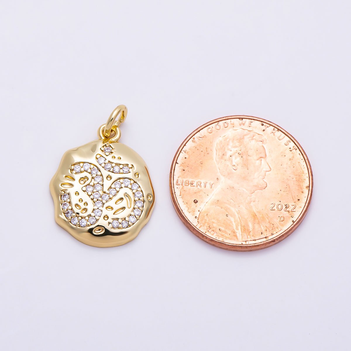 16K Gold Filled 17mm Micro Paved CZ "ॐ" Om Sanskrit Round Charm | Charms-01467 - DLUXCA