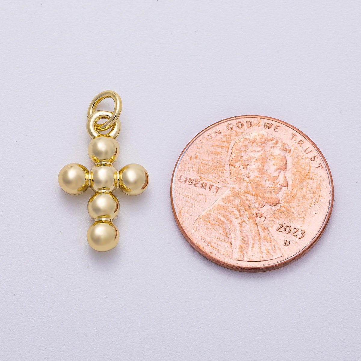 16K Gold Filled 17mm Minimalist Bubble Round Cross Charm | Charms - 00498 - DLUXCA