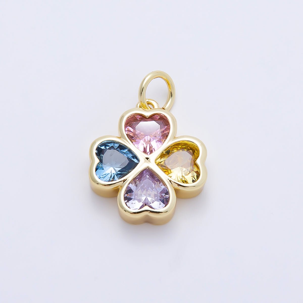 16K Gold Filled 17mm Multicolor, Clear CZ Clover Flower Charm | Charms-01196 Charms-01197 - DLUXCA