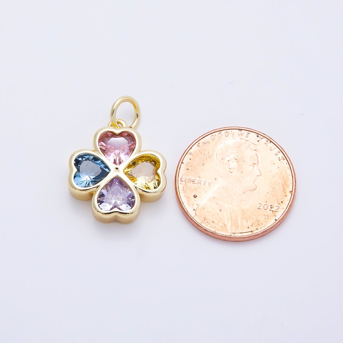 16K Gold Filled 17mm Multicolor, Clear CZ Clover Flower Charm | Charms-01196 Charms-01197 - DLUXCA