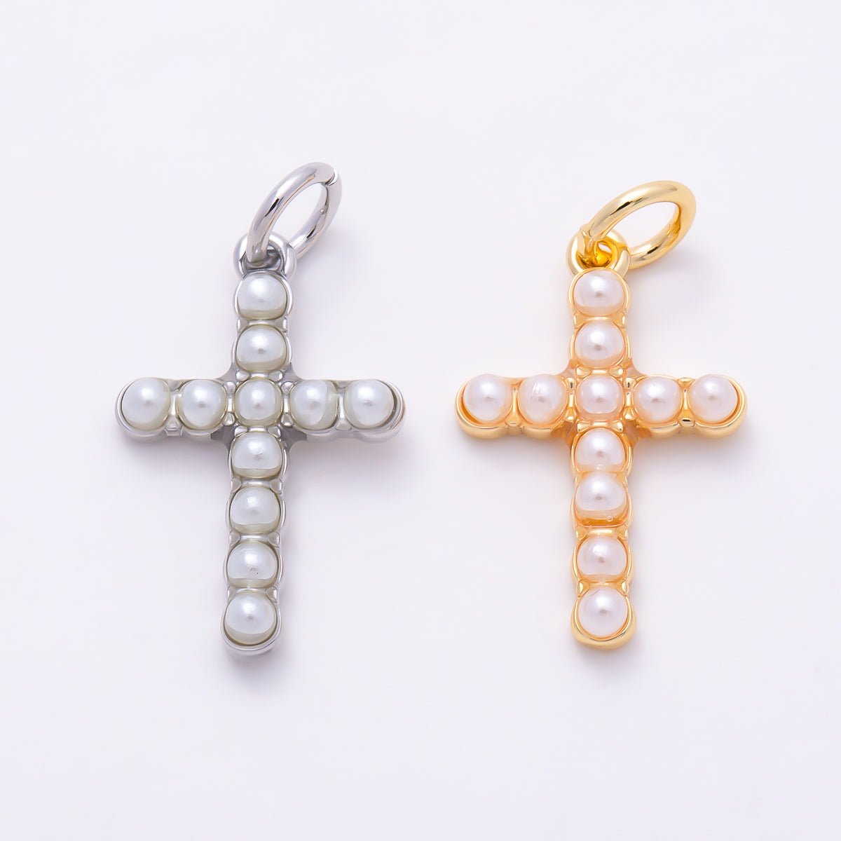 16K Gold Filled 17mm Openwork Cross Shell Pearl Frame Religious Charm | Charms-01698 - Charms-01699 - DLUXCA