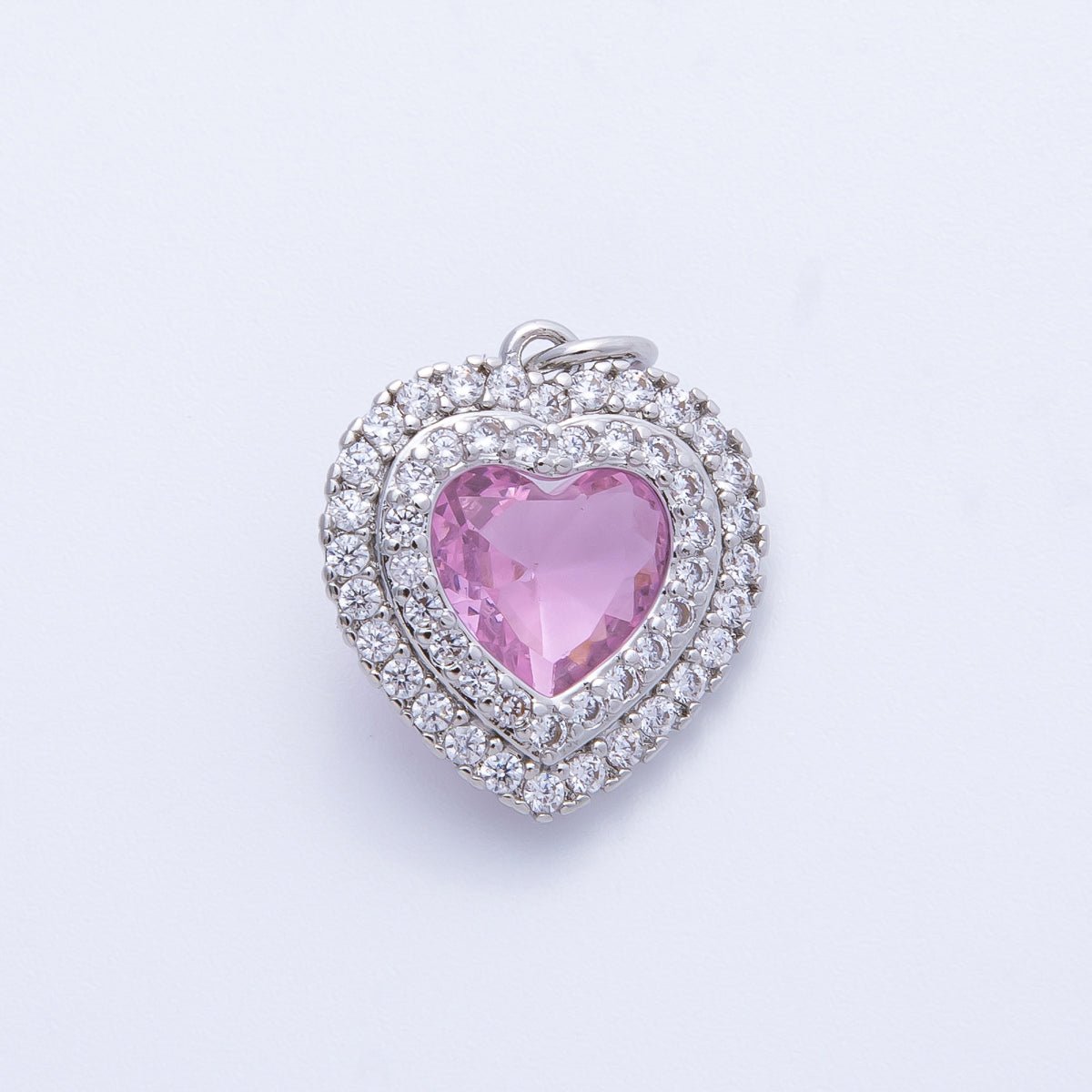 16K Gold Filled 17mm Pink, Clear, Green, Purple, Red, Blue Micro Paved CZ Heart Charm in Gold & Silver | Charms - 00304 - Charms - 00311 - DLUXCA
