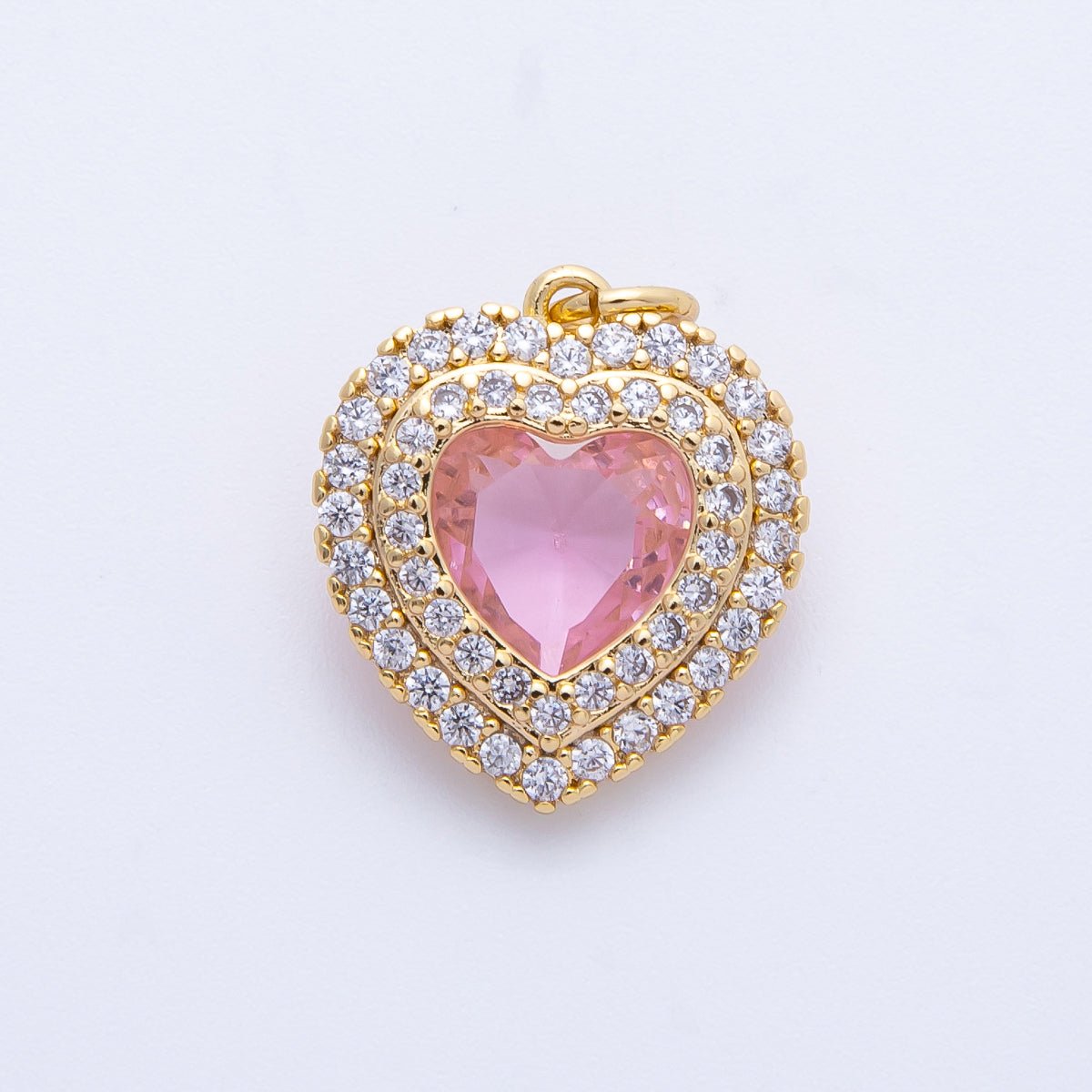 16K Gold Filled 17mm Pink, Clear, Green, Purple, Red, Blue Micro Paved CZ Heart Charm in Gold & Silver | Charms - 00304 - Charms - 00311 - DLUXCA