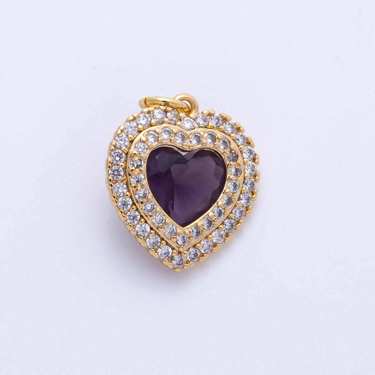 16K Gold Filled 17mm Pink, Clear, Green, Purple, Red, Blue Micro Paved CZ Heart Charm in Gold & Silver | Charms - 00304 - Charms - 00311 - DLUXCA