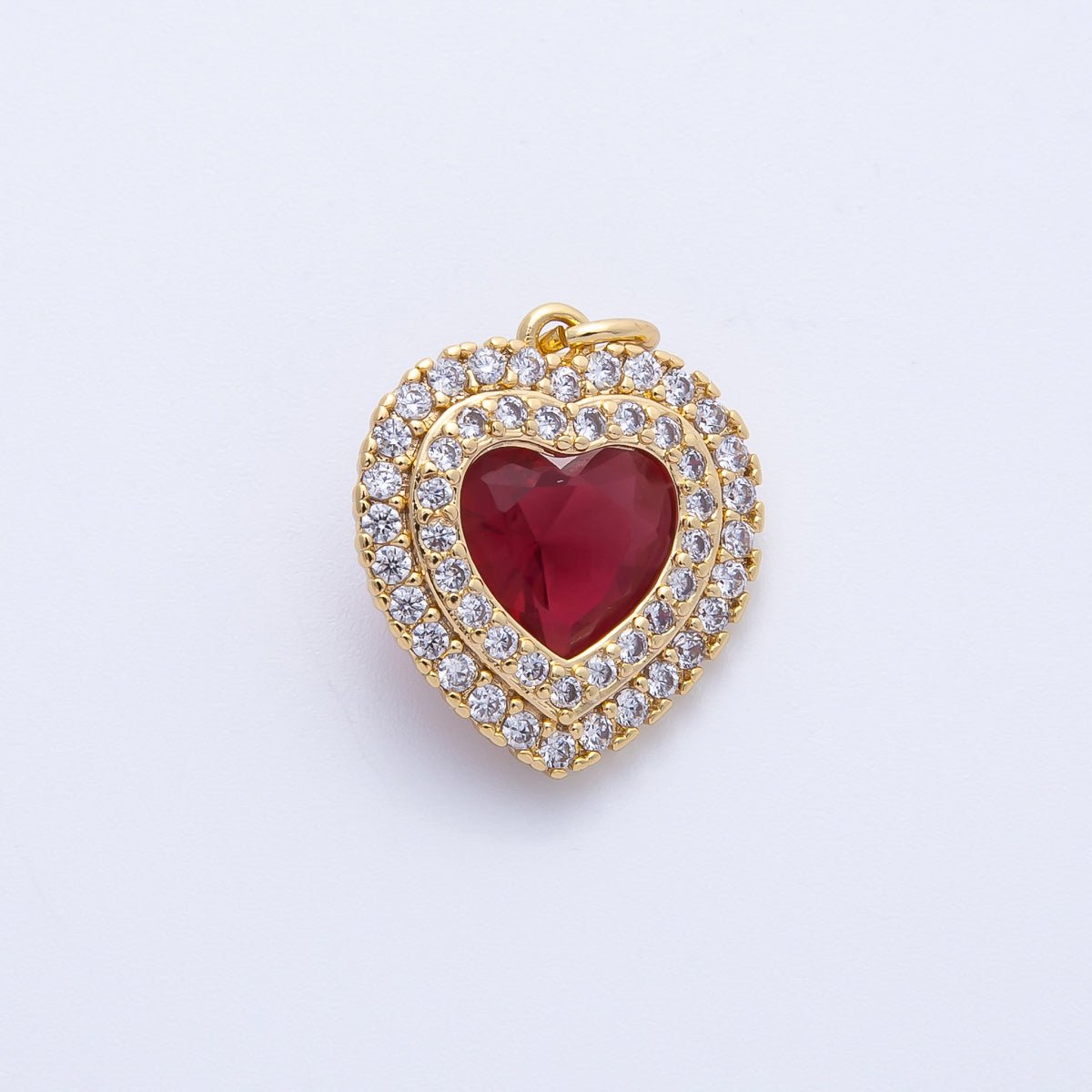 16K Gold Filled 17mm Pink, Clear, Green, Purple, Red, Blue Micro Paved CZ Heart Charm in Gold & Silver | Charms - 00304 - Charms - 00311 - DLUXCA
