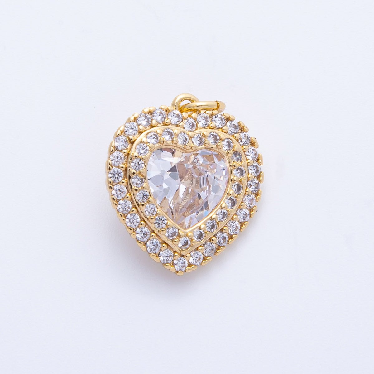 16K Gold Filled 17mm Pink, Clear, Green, Purple, Red, Blue Micro Paved CZ Heart Charm in Gold & Silver | Charms - 00304 - Charms - 00311 - DLUXCA