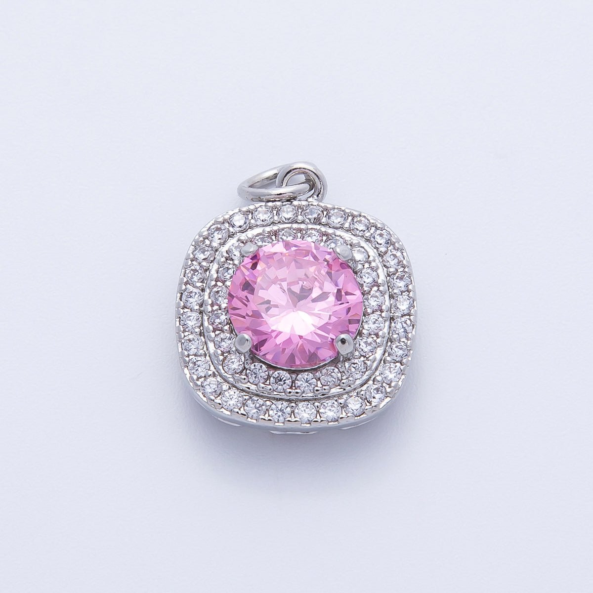 16K Gold Filled 17mm Pink Round Clear Micro Paved CZ Square Charm in Gold & Silver | Charms - 00291 Charms - 00292 - DLUXCA