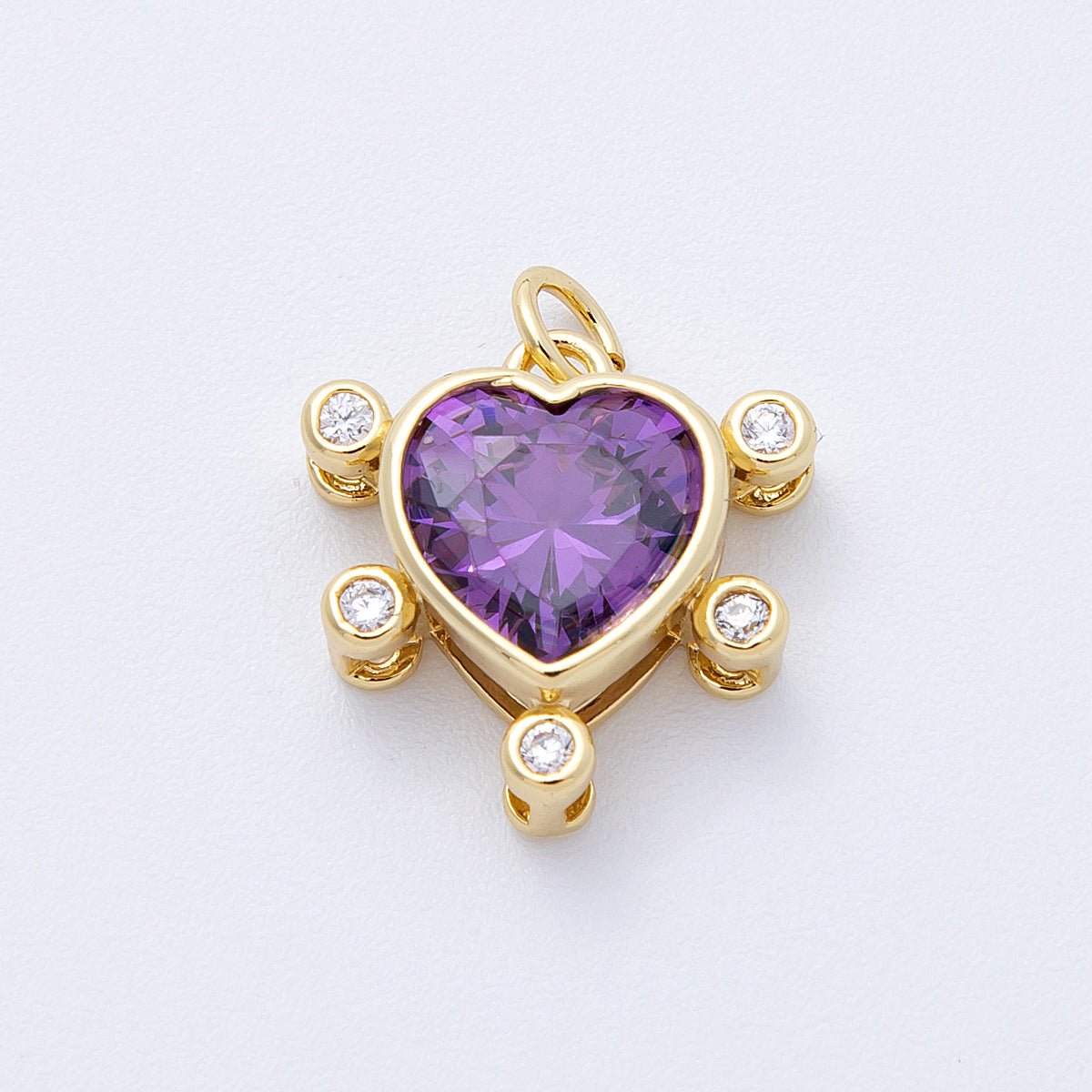 16K Gold Filled 17mm Purple CZ Dotted Outline Heart Charm | Charms - 00126 - DLUXCA