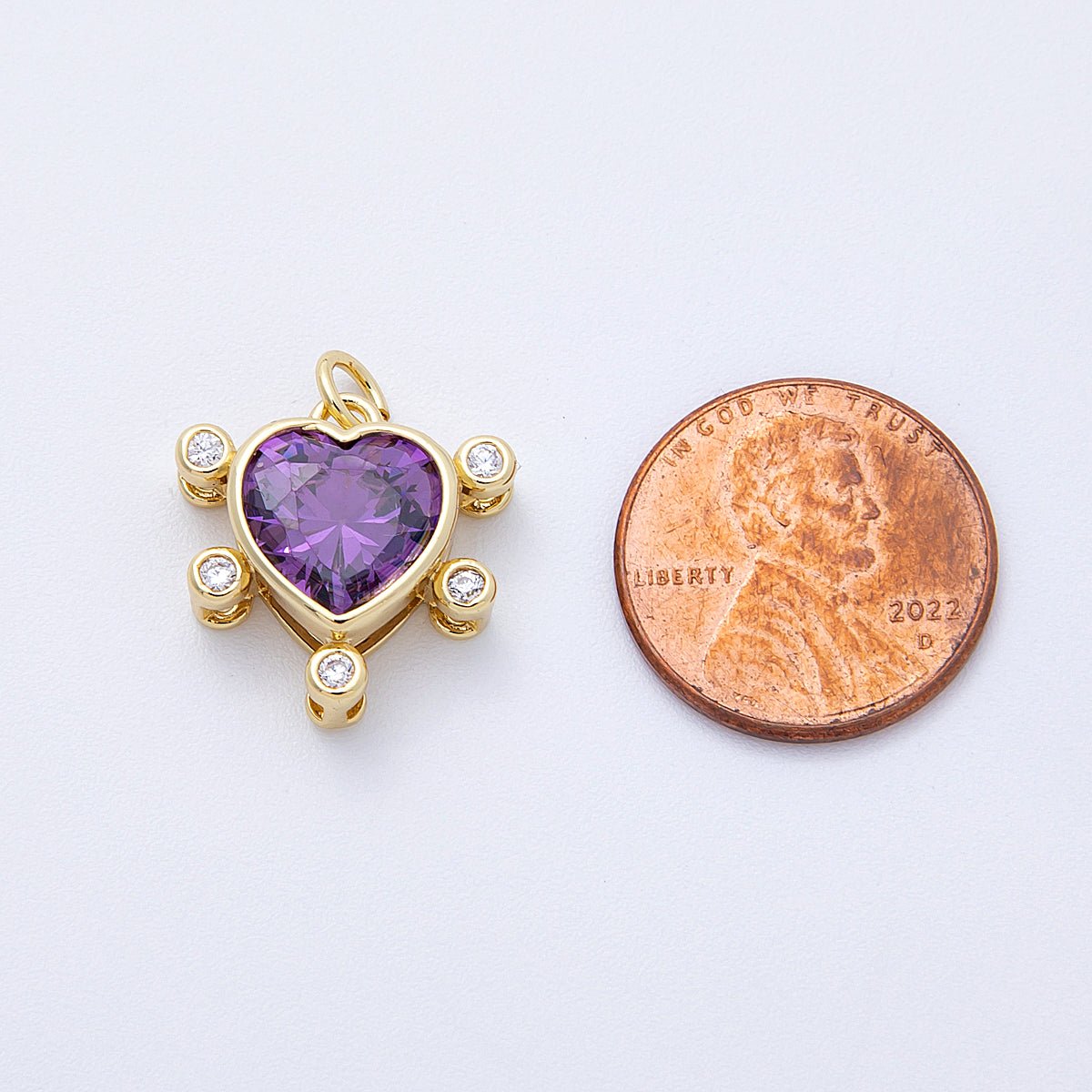 16K Gold Filled 17mm Purple CZ Dotted Outline Heart Charm | Charms - 00126 - DLUXCA