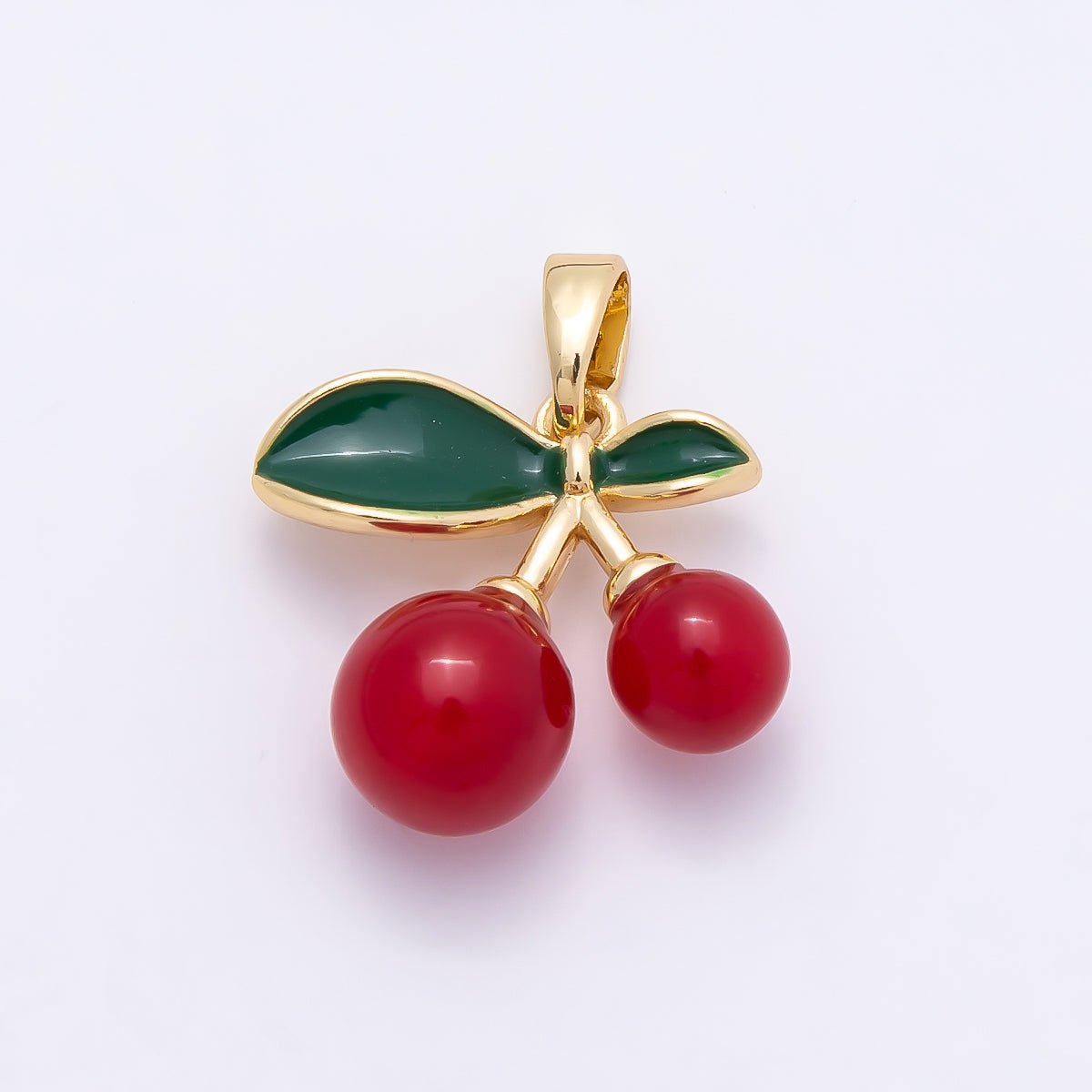 16K Gold Filled 17mm Red Enamel Cherry Fruit Pendant | Charms-01039 - DLUXCA