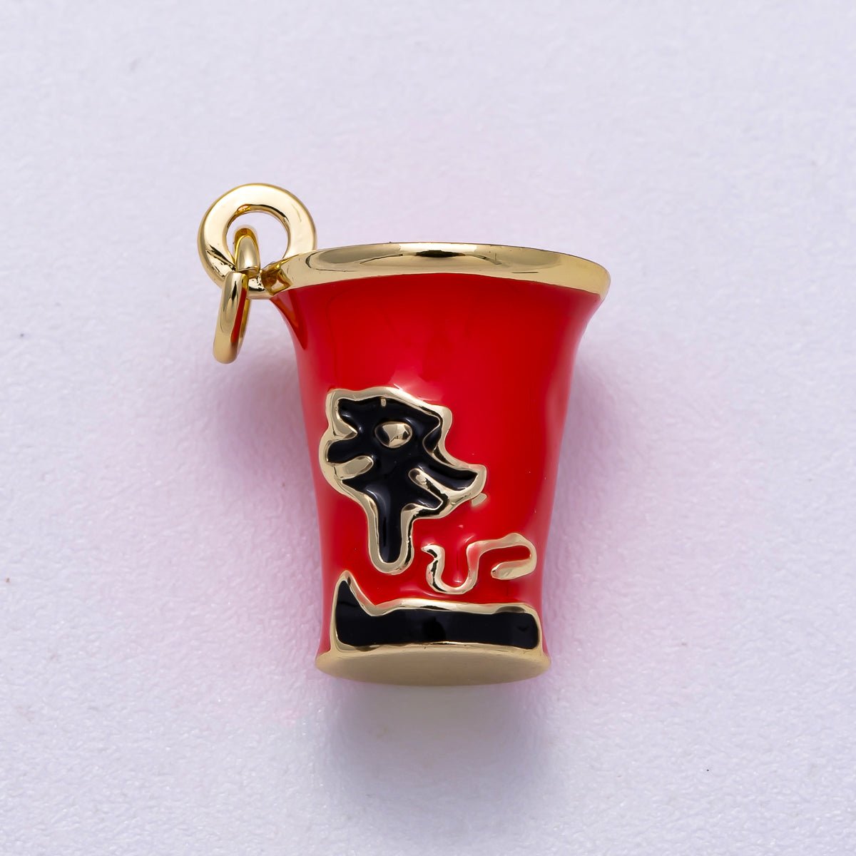 16K Gold Filled 17mm Red Enamel Ramen Instant Noodle Cup 3D Multidimensional Charm | Charms - 00569 - DLUXCA