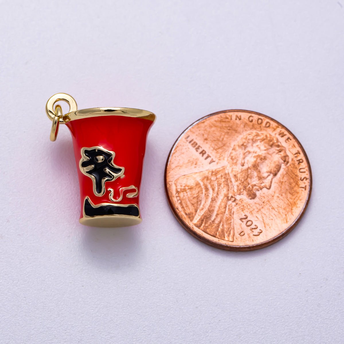 16K Gold Filled 17mm Red Enamel Ramen Instant Noodle Cup 3D Multidimensional Charm | Charms - 00569 - DLUXCA