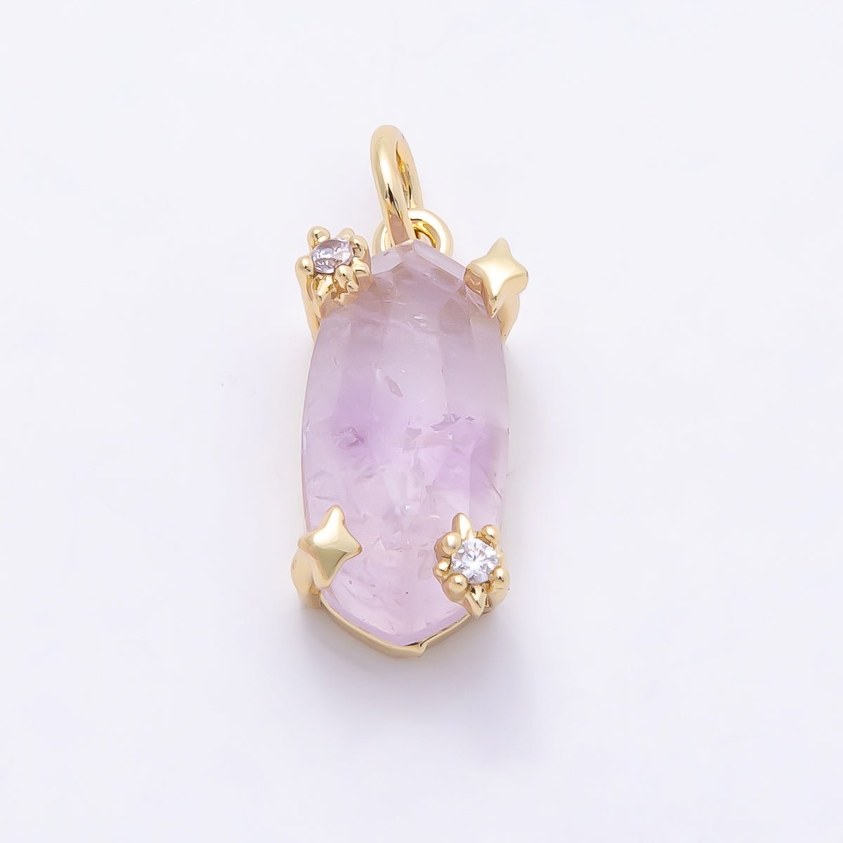 16K Gold Filled 17mm Rose Quartz, Amethyst, Citrine Multifaceted Oval Gemstone CZ Pendant | Charms-01009 - Charms-01011 - DLUXCA