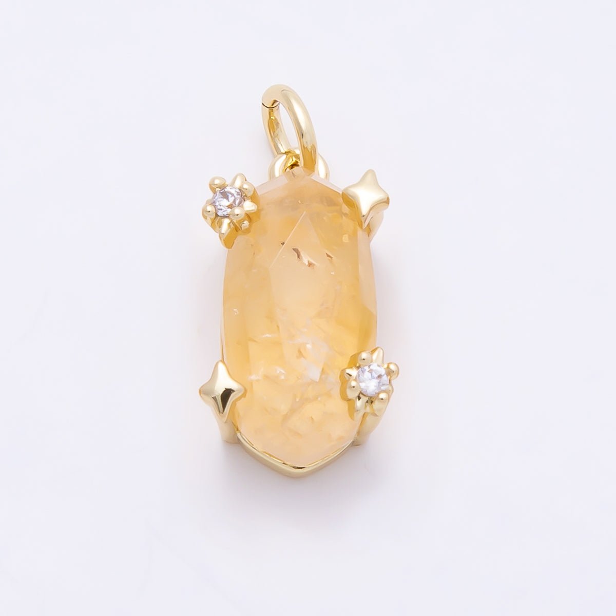 16K Gold Filled 17mm Rose Quartz, Amethyst, Citrine Multifaceted Oval Gemstone CZ Pendant | Charms-01009 - Charms-01011 - DLUXCA